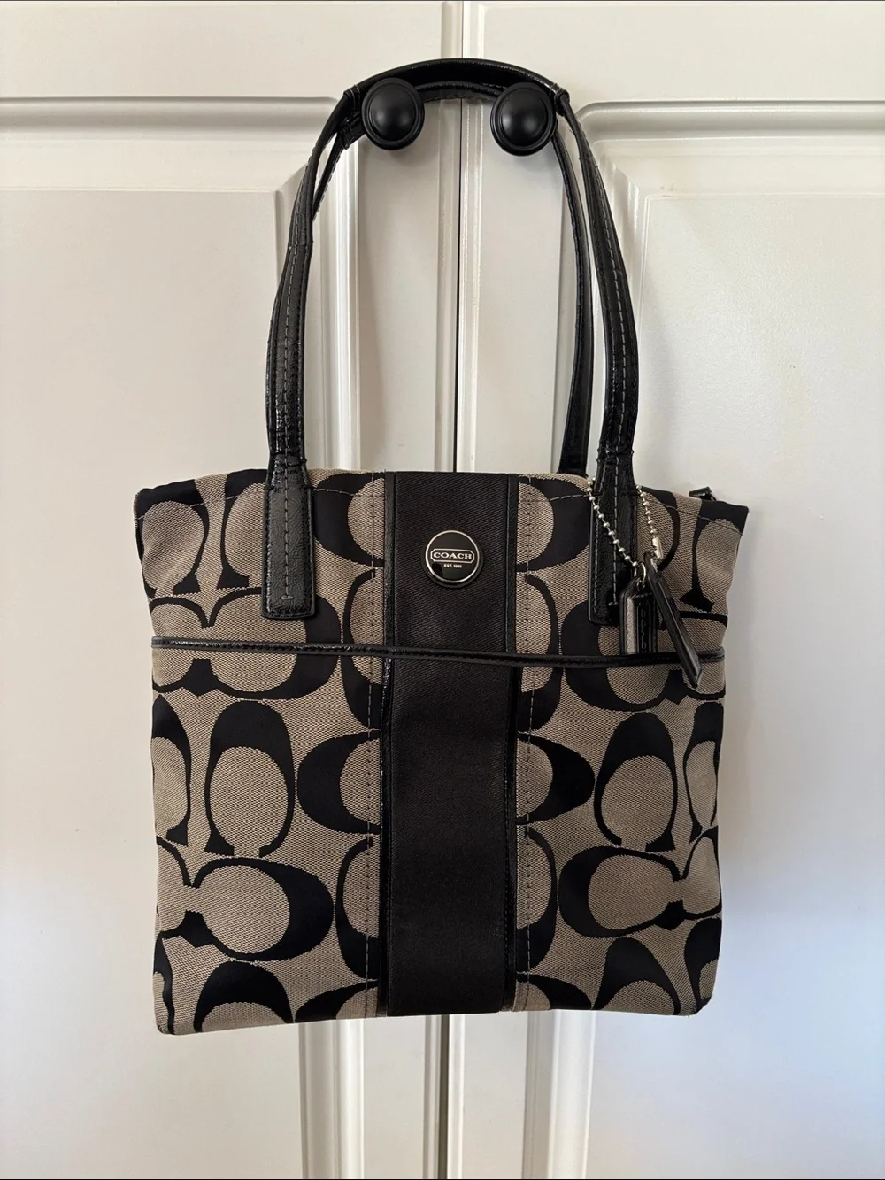 Coach Signature Canvas Tote Bag in Black/Tan